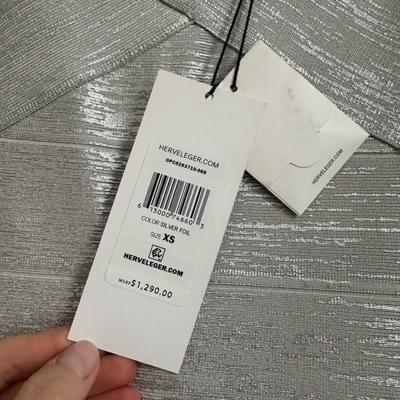 NWT Herve Leger silver foil bandage mini dress XS - Picture 7 of 7